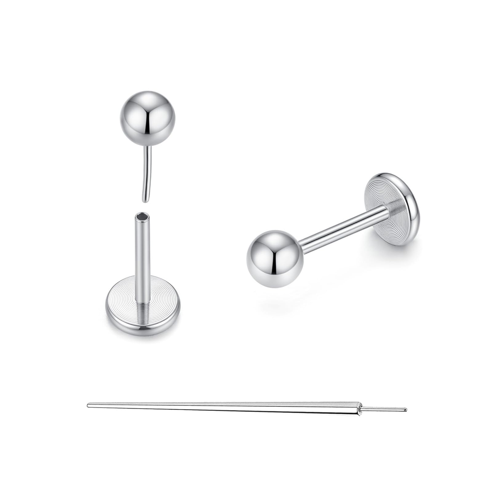 STJARNA Titan Ohrstecker 3mm 4mm Kugel 20G Knorpel Ohrringe mit Flachem Verschluss für Damen und Herren