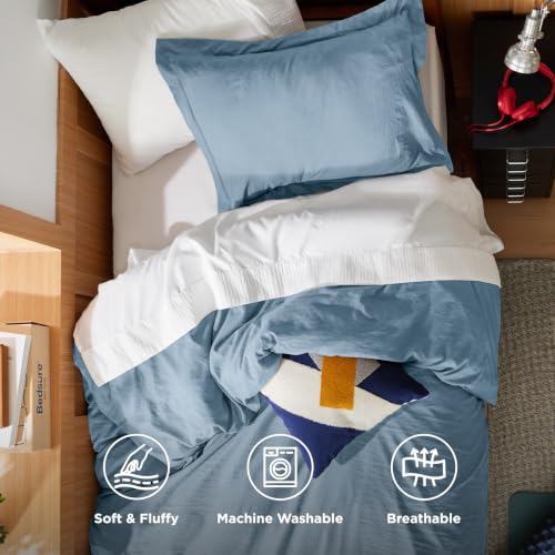 Image of Bedsure Prewashed Twin Duvet Cover, Cotton-Like Bedding Set, Dusty Blue | Ultra Soft, Relaxed Texture, Twin XL Breathable Comfort, Hidden Zipper, 8 Corner Ties, Easy Care, OEKO-TEX, Year-Round Use