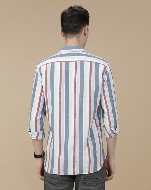 Image of Cavallo by Linen Club Men's Blended Linen Striped Contemporary Fit Full Sleeve Casual Shirt