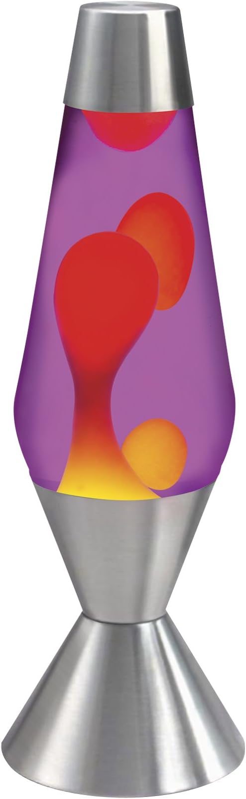 the Original 16.3-Inch Silver Base Lamp with Yellow Wax in Purple Liquid, Yellow / Purple / Silver