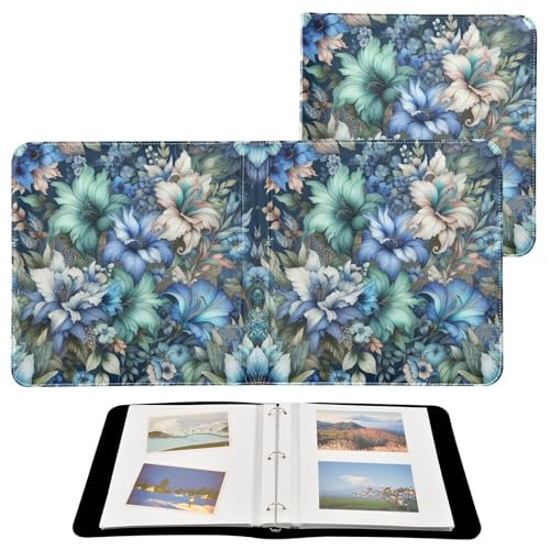 Álbum de Fotos de Scrapbook Autoadhesivo DIY con Cubierta de Cuero PU Floral Azul Verde 3 Anillos 40 Páginas 8x10 para Memorias miniatura 2