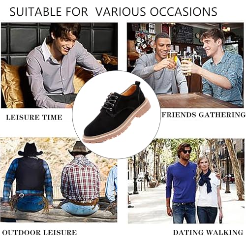 Men's Suede Lace Up Lug Sole Platform Oxfords Fashion Round Toe Non-Slip Low Top Comfortable Derby Dress Shoes for Casual Work3