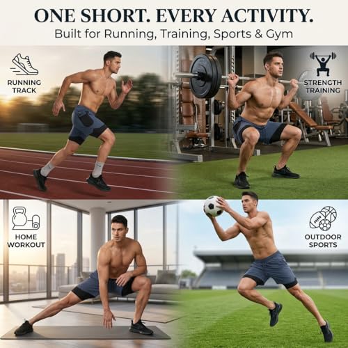 Image of Men's 2 in 1 Active Dual Shorts with Inner Tights | Double Layer Gym Shorts | Running, Training & Sports Shorts with Pocket Plus Size (S to 6XL)