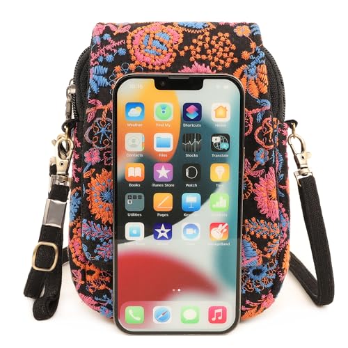 Image of SILKAREA Embroidered Cute Mini Crossbody Bag for Women Small Handbags Wristlet Wallet Bag Cell-phone Pouch Coin Purse