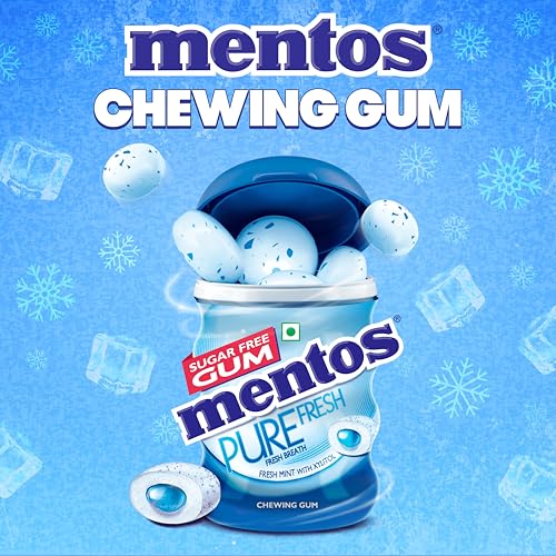 Image of Mentos Pure Fresh, Sugarfree Mint Flavour, Chewing Gum Bottle Pack, 327.6 g- Pack of 12