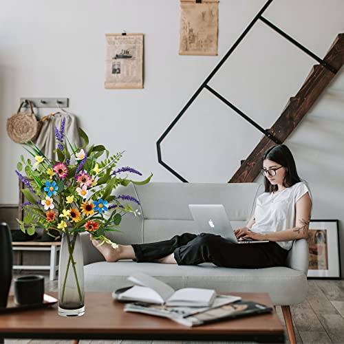 Helera 2 Bundles Handmade Artificial Spring Flowers 20'' Wildflowers Bouquet Colorful Silk Daisy Flowers, Long Stem Fake Flowers For Home Indoor Flowers Arrangement Wedding Party Decor (Yellow) #TOP2