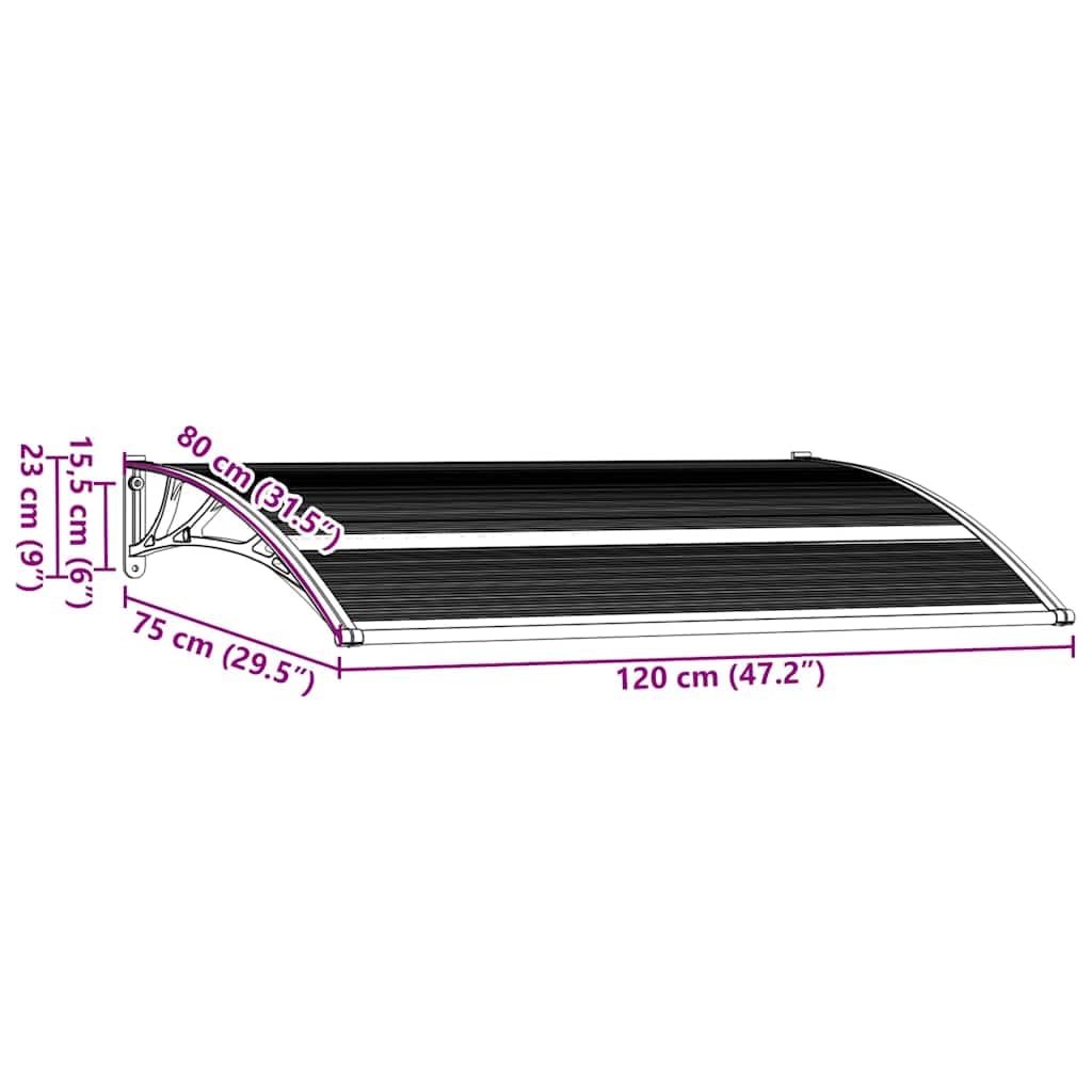 vidaXL Marquesina para Puerta PC Casa Hogar Jardín Patio Terraza Bricolaje Toldo Cubierta Capa Dosel Palio Lona Tienda Capota Pantalla 120x75 cm Negro