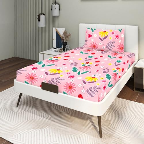 Image of RD TREND Presents Bedsheet for Single Bed Polycotton 210 TC, Size-60X90 Inches(152X228 CM), Single Bedsheet with Pillow Cover (18X28 Inches) Peach