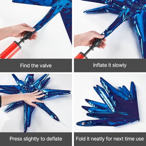 Image of PartyWoo Metallic Blue Star Balloons 110pcs Different Sizes 18 12 10 5 Inch Pack 22 Inch Navy Blue Spike Star Explosion Foil Mylar Balloon Arch Kit for Birthday Party Decorations Blue-G106