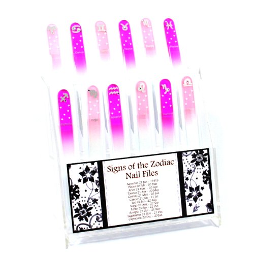 Leo 14 cm signe de la lime à ongles en verre avec strass rose Cover