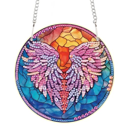Image of AiYuanzsh Feather Diamond Art Painting Hanging Pendant Kit Special Shaped Diamond Dots Art Acrylic Ornaments Diamond Art Pendant for Adult Home Wall Window Decor Gift