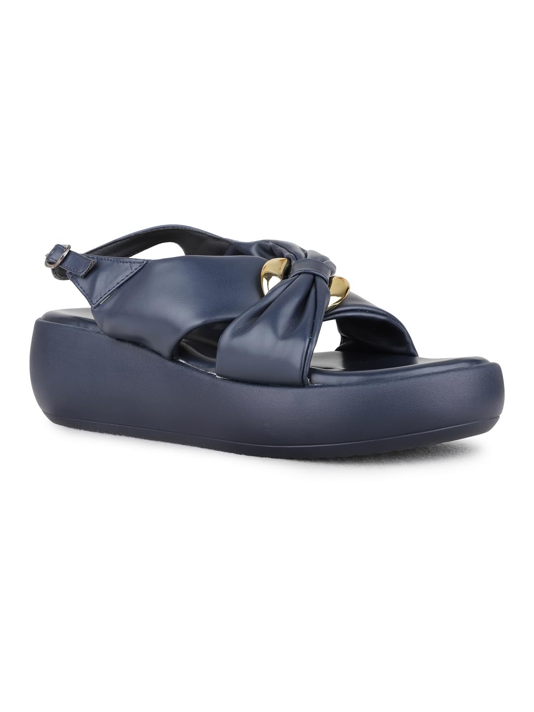 Womens Navy Solid Round Toe Wedge Heel Sandals-image-8