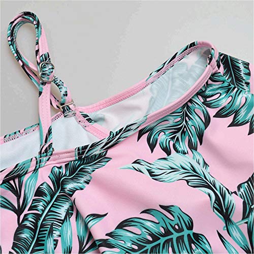 Maternity Bikinis Tankini Floral Flouncing Swimsuit One Piece Beachwear Pink With Green Leaves M #TOP2