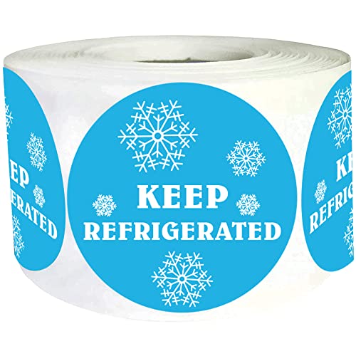 wootile Keep Refrigerated Stickers Waterproof 1.5 Inch Fluorescent Round Dots Blue Keep REFRIGERATED Food Packaging Warning Labels for Pharmacy, Drug Stores,Warning Labels,Health clinics,Drink 500Pcs