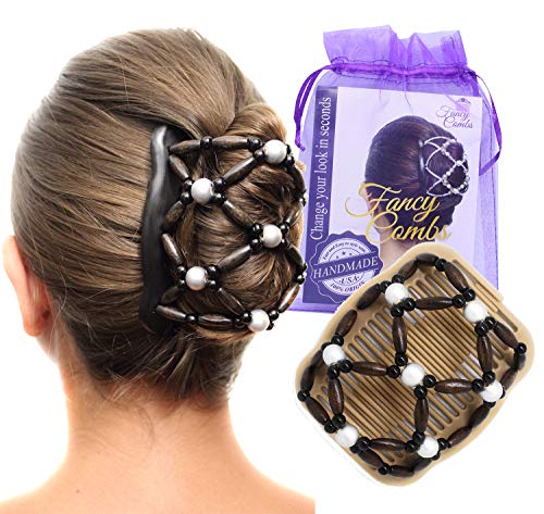 Fancy Combs Thick Hair Clip Bun Holder - Hair Accessories for Women Combs Clips - Natural Wooden Beaded Double Magic Hai