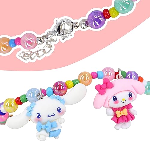 Roffatide Anime Cinnamoroll Womens Beaded Necklace mit Kuromi Pendant Vibrant Color Melody Kawaii Lolita Style Choker Halskette Zubehör Charm Schmuck für BFF Freundschaft Geschenke