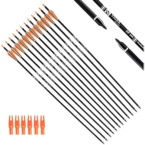 TIGER ARCHERY 30Inch Carbon Arrow Practice Hunting Arrows with Removable Tips for Compound & Recurve Bow(Pack of 12) (Orange White) Cover