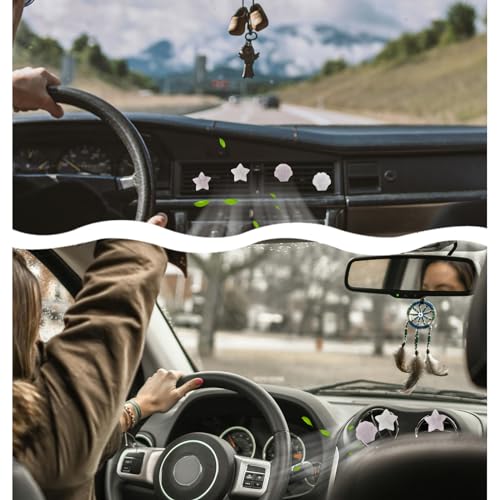 Image of ORIESSE Boho Car Decor,4pcs Beach Car Air Freshener Vent Clips,Natural Crystal Stone Stars Seashell Hippie Decoations for Women,Best Wishes for Lover and Friend (white and pink)