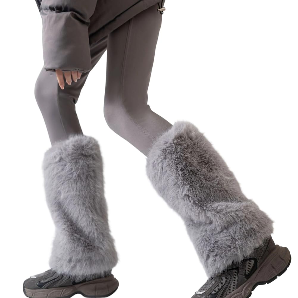 Women Solid Faux Fur Plush Leg Warmers Cozy Soft Winter Long Boot Covers Boots Sleeves