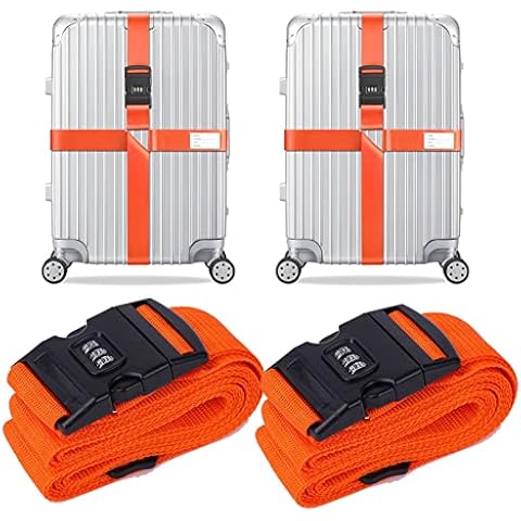 Mikytoper 2PCS Luggage Suitcase Straps with Combination Lock,Adjustable Suitcase Belt with Name Tag, Reinforced, Suitable for Travel (orange) Cover