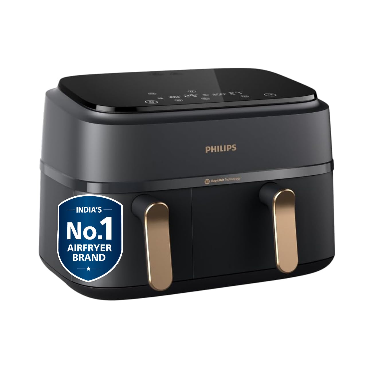 PHILIPS Air Fryer NA352/00 with Rapid Air Technology, 9L capacity, Dual basket (6L & 3L) for full oven tray cooking, 8 Preset Menus, Intuitive touch control, 90% less oil, 500+ Recipes, Extra Large-image-34
