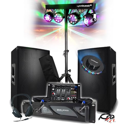 Pack Sono Complet 3200W BM Bmsonic Ampli 2000W, Paire d'Enceintes 2x600W, Table de Mixage, Portique 4 Lumières Xperformer OVNI LED