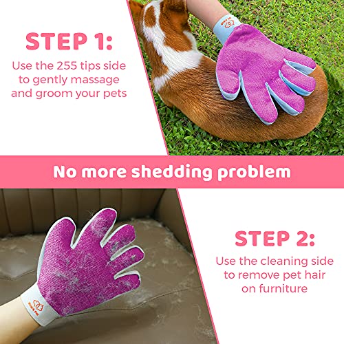 Dog Brush And Cat Brush-With Deshedding Brush, Dog Dematting Tools And 2 Side Shedding Brush Glove, Reduce Shedding Up To 95%, Work Great For Short To Long Hair, And Large Breeds By Ozark Pet (Pink L) #TOP2