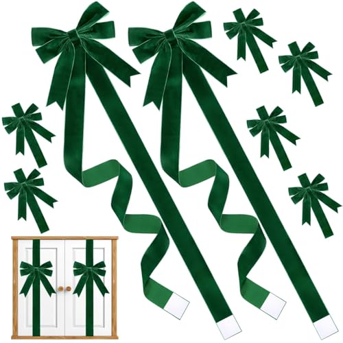 FULJOOY 6Pcs Christmas Velvet Cabinet Ribbons Bows Decorations Large Knob
