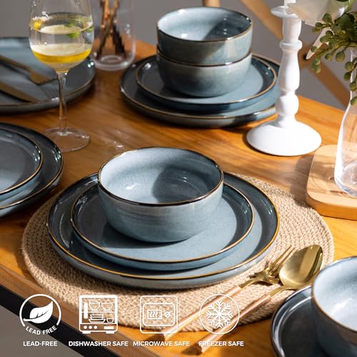 Gbhome GDP067 Ceramic Dinnerware Sets For 4, 12 Pieces Stoneware Plates And Bowls Sets, Reactive Glaze Dishes -Scratch Resistant, Dishwasher&Microwave Safe thumb #2