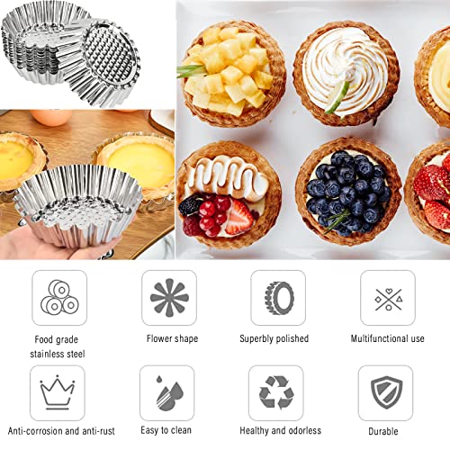 NCOALE Tart Tins, 8PCS Stainless Steel Non Stick Egg Tart Mould - Image 2