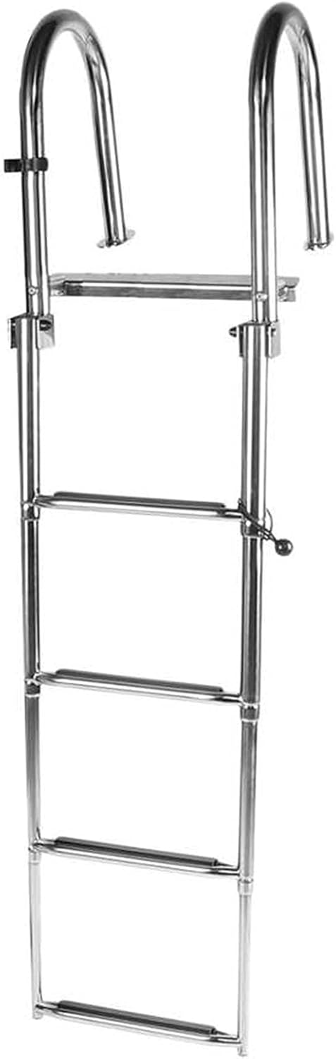 Stainless Steel Boat Ladder Swimming Pool Stainless Steel 4 Steps Pontoon Boat Ladder, Heavy Duty Folding Telescoping Swim Deck Ladder for Yacht/Swimming Pool, KCBW3001348