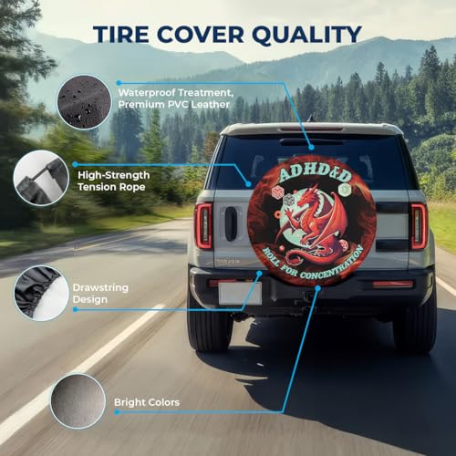 Image of GENANY Dragon Father's Day PVC Spare Tire Cover for RV Trailer, Waterproof, No Camera Hole, Size 18 Fits 33-35 Inch