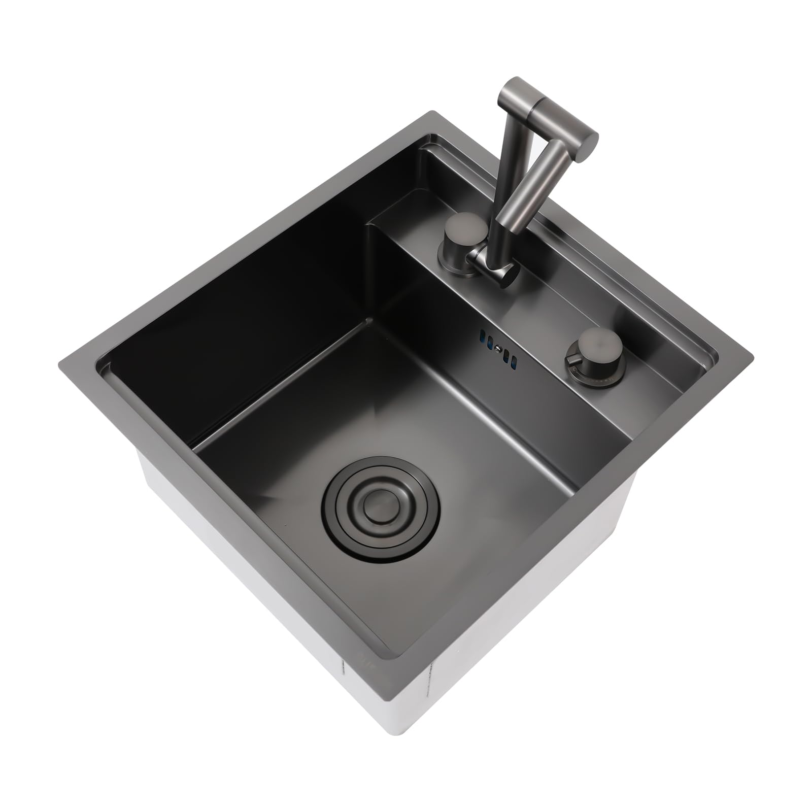 Lavabo de Cocina en Acero Inoxidable 304 con Nanocubrimiento, Fregadero de Encimera con Tapa y Grifo Cerámico, Bajo y Filtro Antiatascos para Cocinas, Bares y Cafeterías, 43x39x23 cm, Negro