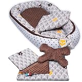 Palulli Babynestchen, 5-teiliges Set, hohe Qualität, 90 x 50 cm, mit Kuscheldecke, Kissen und herausnehmbarer Einlage, Baumwolle, Oeko-Tex-Standard 100