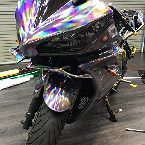 Image of HOME13 Vinyl Car Wrap Self Adhesive Vinyl Wrap Sheet Sticker & Decal Roll Film Bubble Free Air Release (24 inch x 100 inch Inch, Rainbow Chrome)