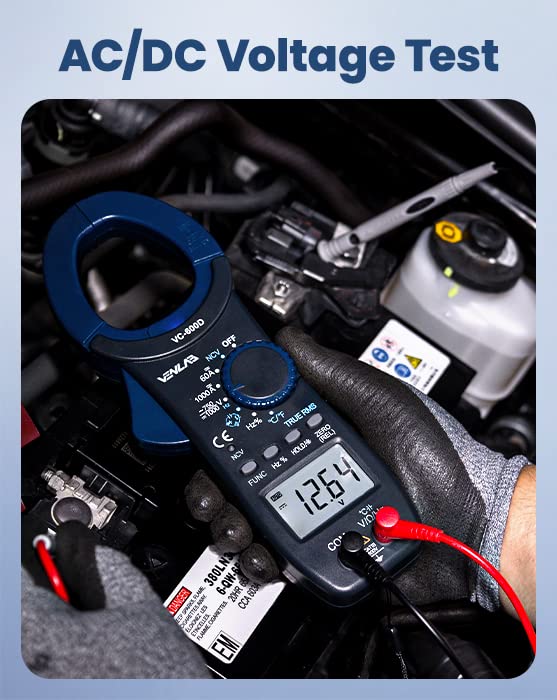 VENLAB Digital Clamp Meter 1000A T-RMS 6000 Counts AC/DC Current Multimeter, Voltage Tester with Auto-ranging Backlight, Measures Voltage Temperature Capacitance Resistance Frequency Continuity NCV