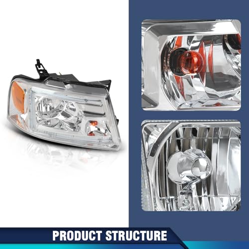 Image of PIT66 LED Front Headlights Pair Fit 2004-2008 F150, 06-08 Lincoln Mark LT