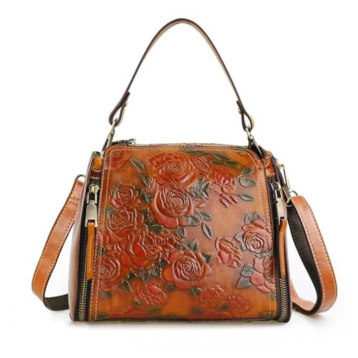 Bolsa feminina de couro legítimo, bolsa organizadora retrô de couro de bronzeamento vegetal vintage em relevo bolsa de ombro marrom, Marrom