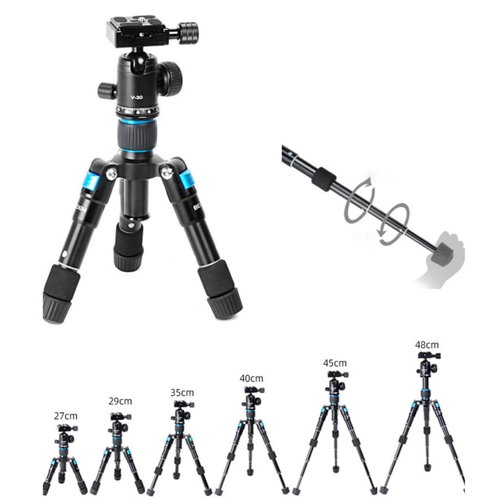Treppiede compatto da tavolo in alluminio con testa a sfera a 360°, supporta fino a 5 kg per fotocamere reflex digitali e videoregistratori