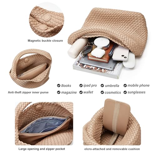 Bolso Tote tejido para mujer vegano con cierre magnético miniatura 6