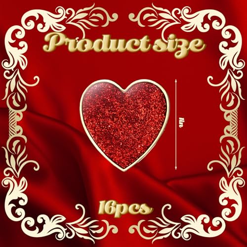 Image of Huquary 16 Pcs Heart Pins Valentine's Day Red Glitter Lapel Enamel Pins Love Heart Lapel Brooch Pin Bulk for Men Women Costume Clothes Bags Hats