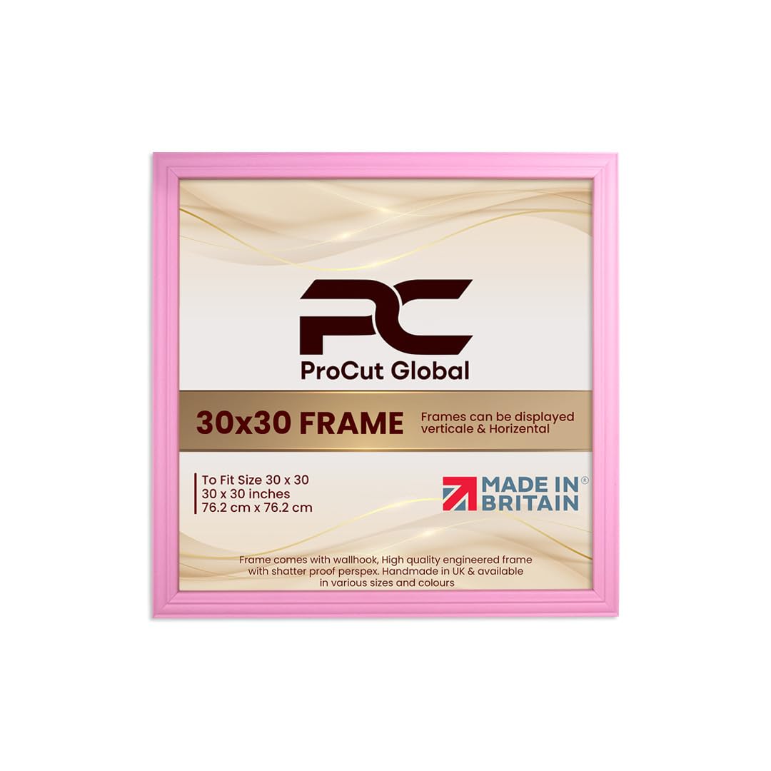 Procut Global 30x30 Pastel Pink Picture Frames - Classic Wooden Photo Frame with Shatterproof Perspex for Wall or Tabletop - Perfect for Posters, Certificates & Prints - Sizes & Colors Available