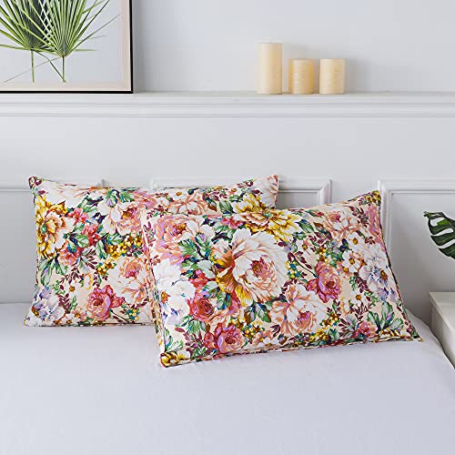 Fadfay Garden Floral Bedding Set King/California King 100% Cotton 600 Tc Shabby Vintage Duvet Cover Large Flower Cottagecore Bedding Romantic Peony Zipper Corner Ties 3 Pcs- No Filling #TOP6