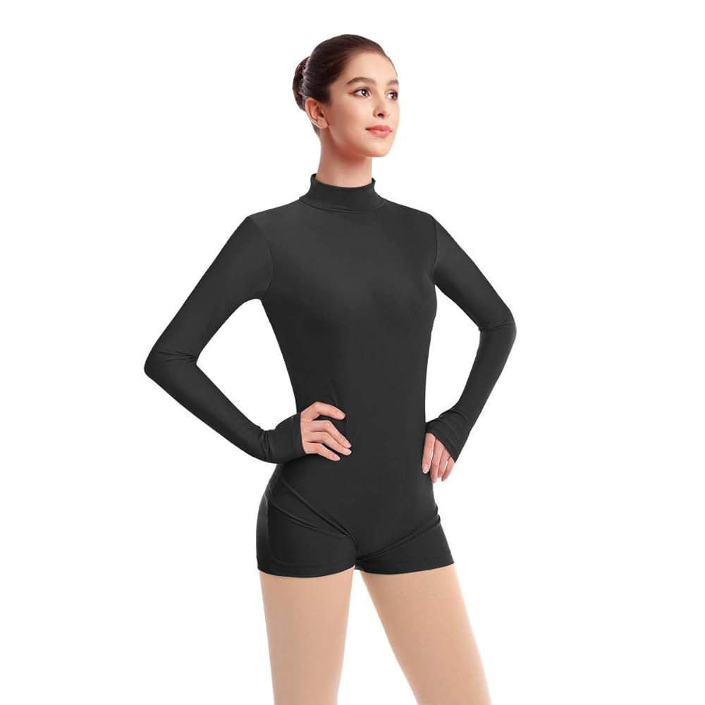 長袖レオタード　solo dance wear ダンス 衣装 レオタード ハイネック 長袖 インナー シースルー