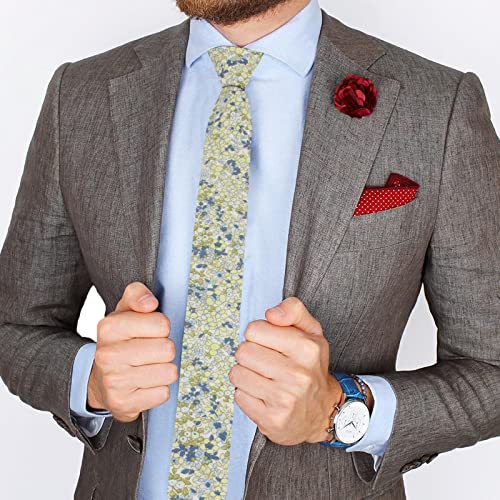 Image of Mantieqingway Men's Skinny Tie, Cotton Floral Ties for Men Wedding Necktie for Groom, Groomsmen, Missions, Dances