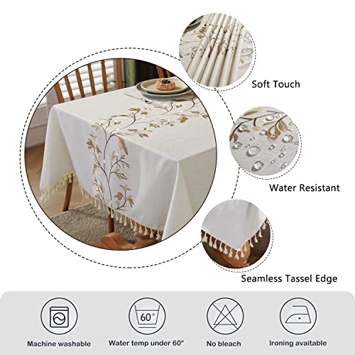 Laolitou Cotton Linen Waterproof Table Cloth For Dining Table Farmhouse Kitchen Rectangle Tablecloth Coffee Wrinkle Free Table Cover, Beige, Coffee Flower, 55X70 Inch #TOP4
