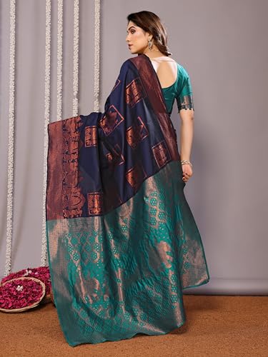 Image of Women's Printed Pattern Kanjivaram Soft Silk Saree with Unstitched Blouse Piece and Jacquard Weave Type