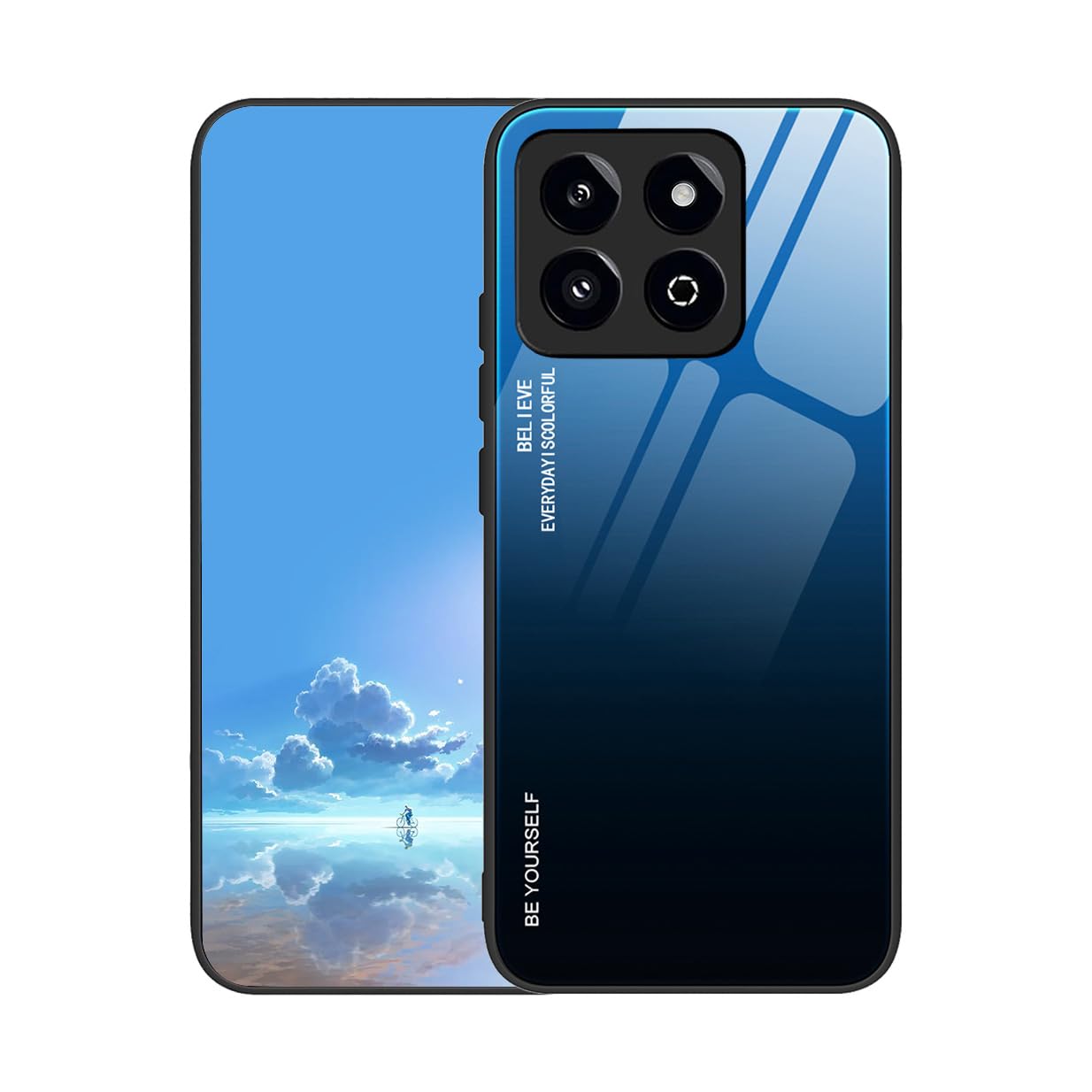 Custodia Sfumata In Vetro Temperato Per Honor X8 5G / X6 / 70 Lite – Blu/rossa, Ultra Sottile E Antiurto - 3