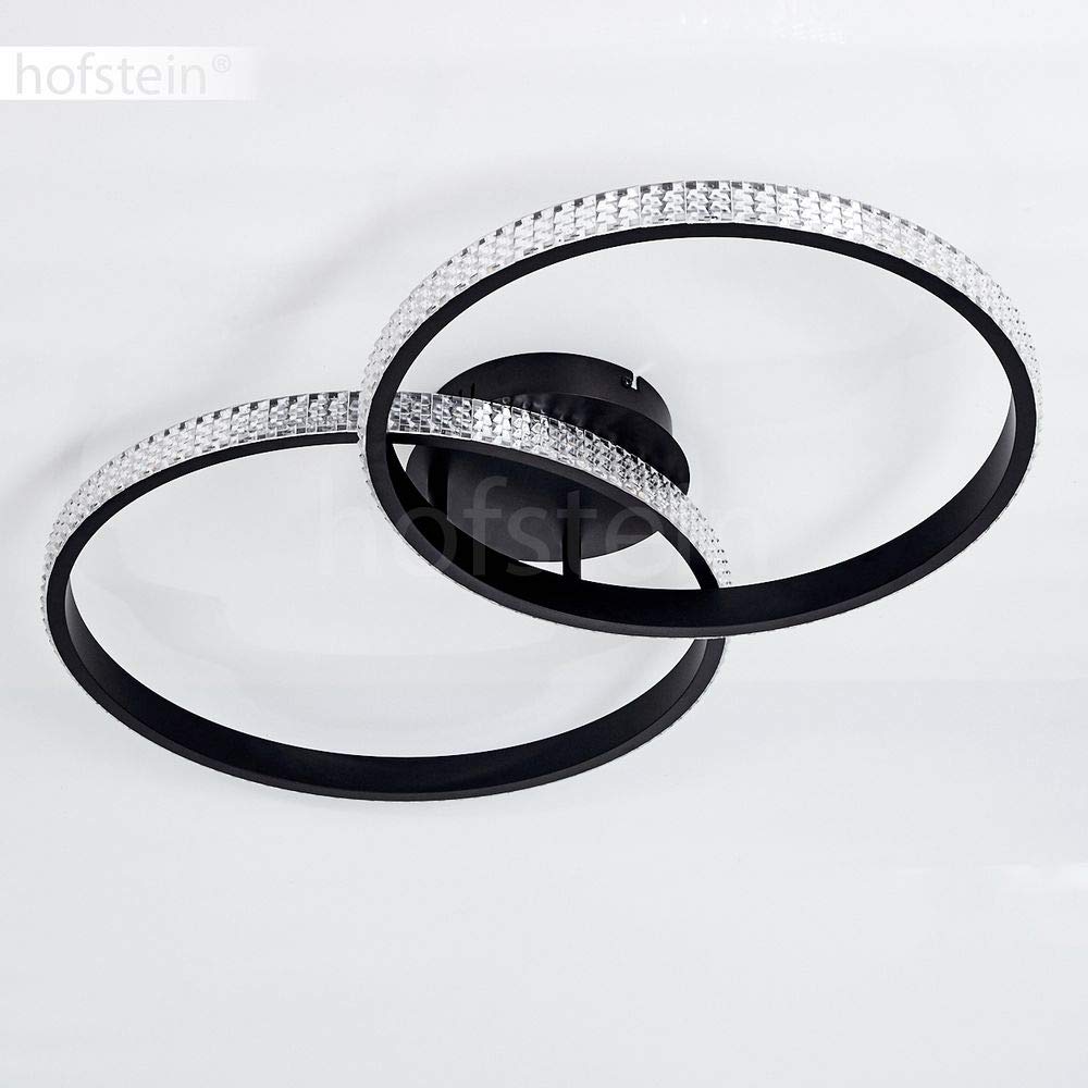 HOFSTEIN LED Deckenleuchte Melosa, moderne runde Deckenlampe aus Metall in Schwarz/Weiß, dimmbar über Lichtschalter, 13 Watt, Ø Ringe 45cm/40cm, Höhe 10cm, 1720 Lumen, 3000 Kelvin, Wohnzimmer, Küche