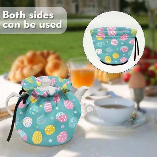 Image of Colorful Eggs Insulated Teapot Cover, Heat Preservation Washable Teapot Protective Cosy for Kitchen Home Tea Party Decor, Red